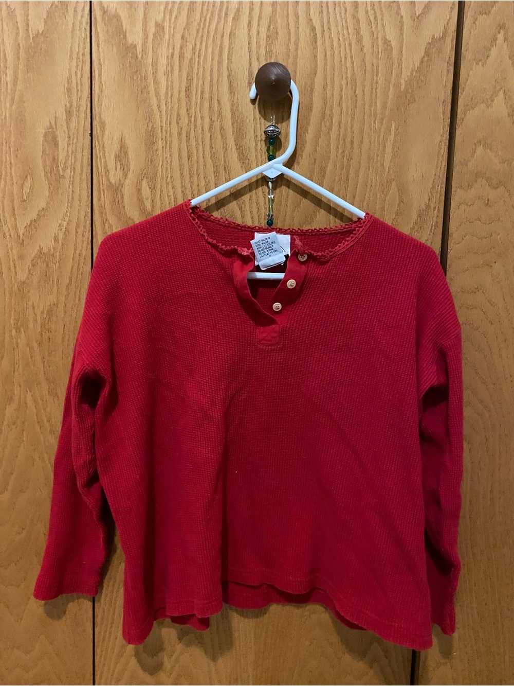 Women's Red Button-Neck Thermal Sweater
